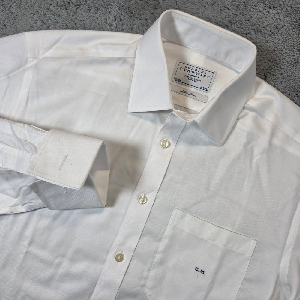 Charles Tyrwhitt Dress Shirt Men 16/36 White Slim Fit Non Iron French Cuff Twill - Picture 1 of 8